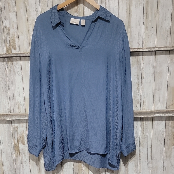 Chico's Blouse Long Line Tunic  Long Sleeve Size 3 Size Xl Leopard Print - Picture 1 of 7